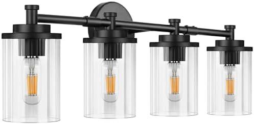 PHIXART Bathroom Light Fixtures Black Vanity Lights 4-Light Bathroom Vanity Light 30 Inches Vanity Lighting for Bathroom Wall Lamp for Mirror Farmhouse Vanity Lighting Fixtures for Hallway Wall
