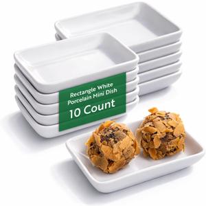 Restaurantware 3.1 x 2.2 Inch Serving Plates 10 Mini Rectangle Plates - Oven-Safe Microwave-Safe White Porcelain Hor doeuvres Serving Plates Freezer-Safe For Appetizers Desserts And Samples