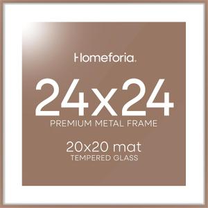 Homeforia 24x24 Picture Frame Mocha, High End Metal 24 x 24 Large Square Poster Frame Matted to 20 x 20 in Photo, 24by24 Thin Mocha Frames with Mat 20x20 inch Print, Tempered Glass, Wall Kit, Set of 1