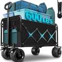 Beach Wagon with Big Wheels for Sand: 600LBS All Terrain Collapsible Beach Cart Foldable - Portable Heavy Duty Folding Utility Wagon Cart for Groceries Shopping Outdoor Camping Sports