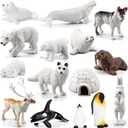 ONEST 15 Pieces Mini Arctic Animals Figurines Set Polar Animal Toys Plastic Arctic Tundra Deer Toy Animal Small White Bear Polar Fox for Kids Birthday Gift