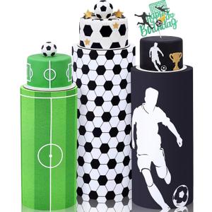 Mindsoft Set of 3 Soccer Spandex Cylinder Stand Covers for Party, Football Flexible Cylinder Pedestal Covers, Dessert Tables Display for Sport Themed Birthday Party Wedding Backdrop Decor(Soccer)
