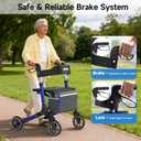 Foldable Walkers for Seniors with Seat, All Terrain Rollator Walker, 8'' PVC Wheels & Brakes, Lightweight Aluminum Alloy Frame, Height Adjustable Folding Mobility Aid for Elderly Adults,Blue