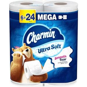 Charmin Ultra Soft Toilet Paper 6 Mega Rolls = 24 Regular Rolls