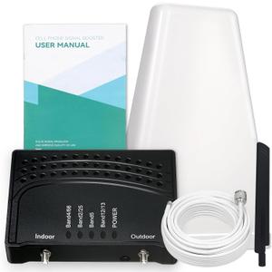 Cell Phone Booster for Home & Office,Up to 2000 sq ft,Cell Phone Signal Booster with Band 66/25/2/4/5/12/13/17,Boost 5G 4G Data for All U.S. Carriers FCC Approved Cell Booster