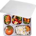304 Stainless Steel Divided Plates with Lid for Adults Divided Dinner Tray 5 sections Bento Lunch Box Divided Food Containers (Large Size 5 Compartments)