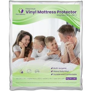 Mars Wellness Waterproof Vinyl Mattress Protector and Cover - Contoured Fitted White Mattress Cover Sheet - 1 Pack - King
