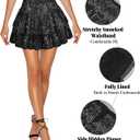 Women Sequin Skirt Sparkly Cute High Waist Ruffle Flowy Shiny Glitter Mini Short Skirts Night Out Club Party Black