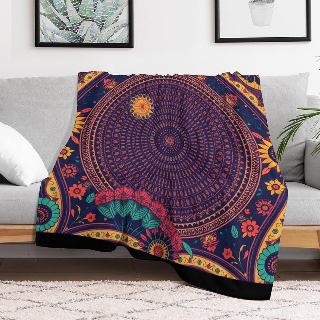 Mandala Throw Blanket,Psychedelic Blanket Decor Gifts for Adults Women Men, Lightweight Soft Flannel Fleece Cozy Blankets for Bed,Sofa,Couch,Camping for All Season80''x 60'' (Mandala Pattern 01)