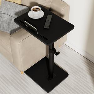 YUHFERA Sofa Armrest Tray Table for Couch - 360 Swivel Height Adjustable C-Shaped End Table for Small Spaces, Snack Side Table for Bed or Chair with Phone & Tablet Slot, Black, Enlarged