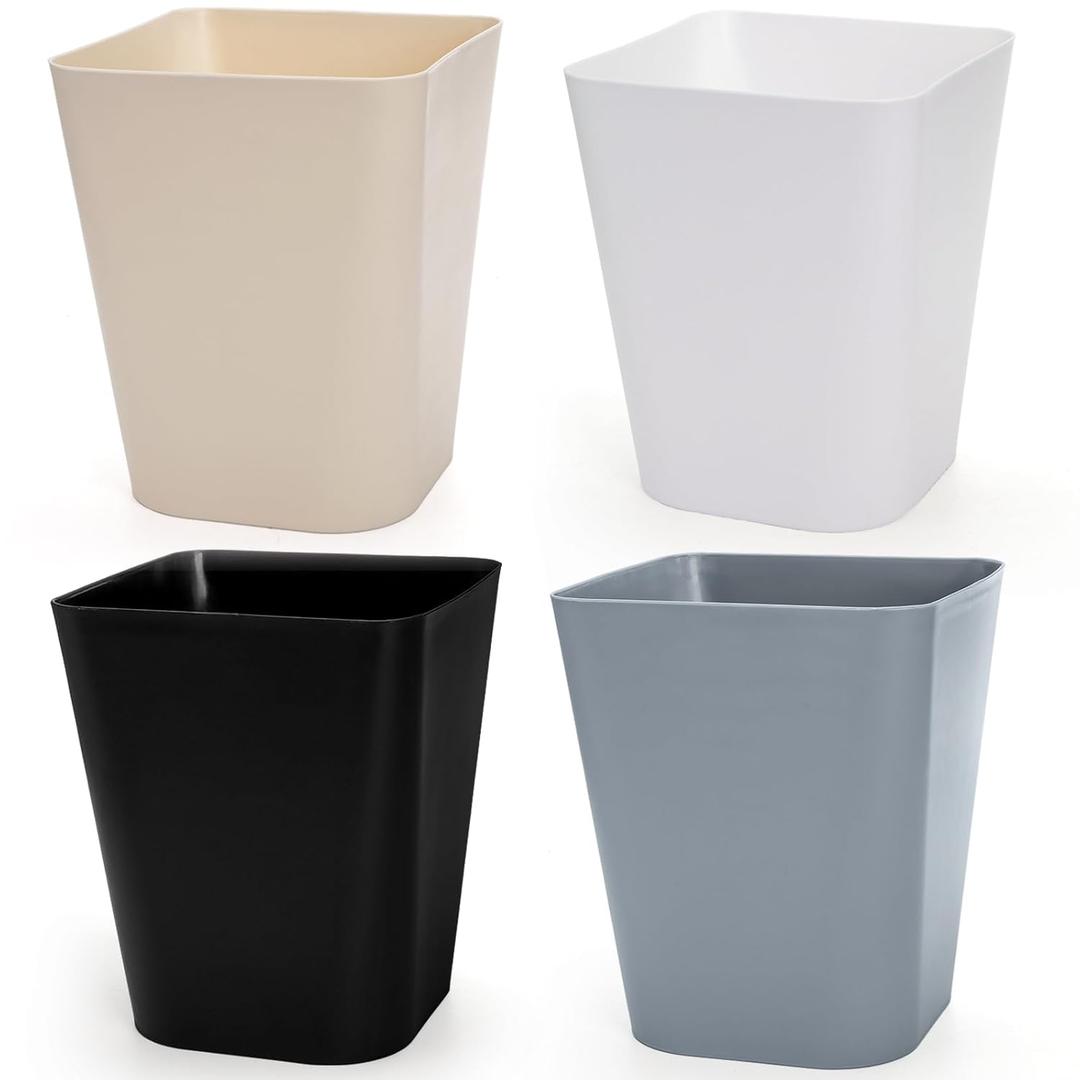 Lawei Set of 4 Plastic Small Trash Can - 1.6 Gallon Square Wastebasket Garbage Can for Home Kitchen Office Bathroom