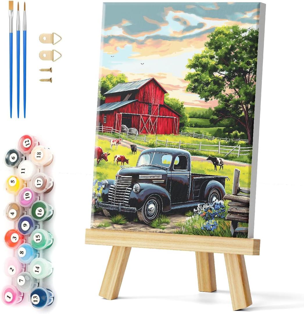 Natuyalo Paint by Numbers for Adults with Frame Farm Landscape - 12"x16" Art Craft Painting by Number Kits for Beginner Acrylic Pigment DIY Canvas Stretched Framed (Color-06)