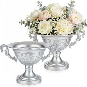 2 Pcs Urn Flower Vase for Centerpieces 10.7" w x 7.1" h Vintage Iron Flower Vase Decorative Compote Pedestal Antique Urn Flowers Pot for Wedding Centerpieces Home Floral Arrangement