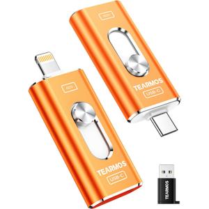 512GB Photo Stick for iPhone Flash Drive, Memory Stick Phone Storage for Photos and Videos Files Backup, Compatible with iPhone iPad Android PC, Plug & Play, No App Required (Cosmic Orange)