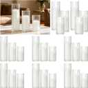 48 PCS White Pillar Candles and Ribbed Glass Cylinder Vases, 24+24