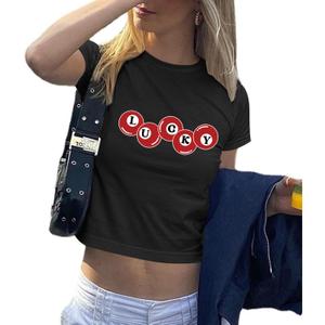 Graphic Baby Tees for Women Y2k 8-Ball Shirt Cute Crop Tops for Teen Girls Aesthetic Emo Clothes 2000s Grunge Shirts (Black, M)