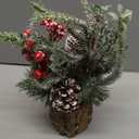 Small Christmas Tree Tabletop Artificial Mini Christmas Tree Decorations with Holiday Ornaments Red Berry Pine Cone Greenery for Home Indoor Fireplace Mantel Xmas Decor (Tree Stump-Red)