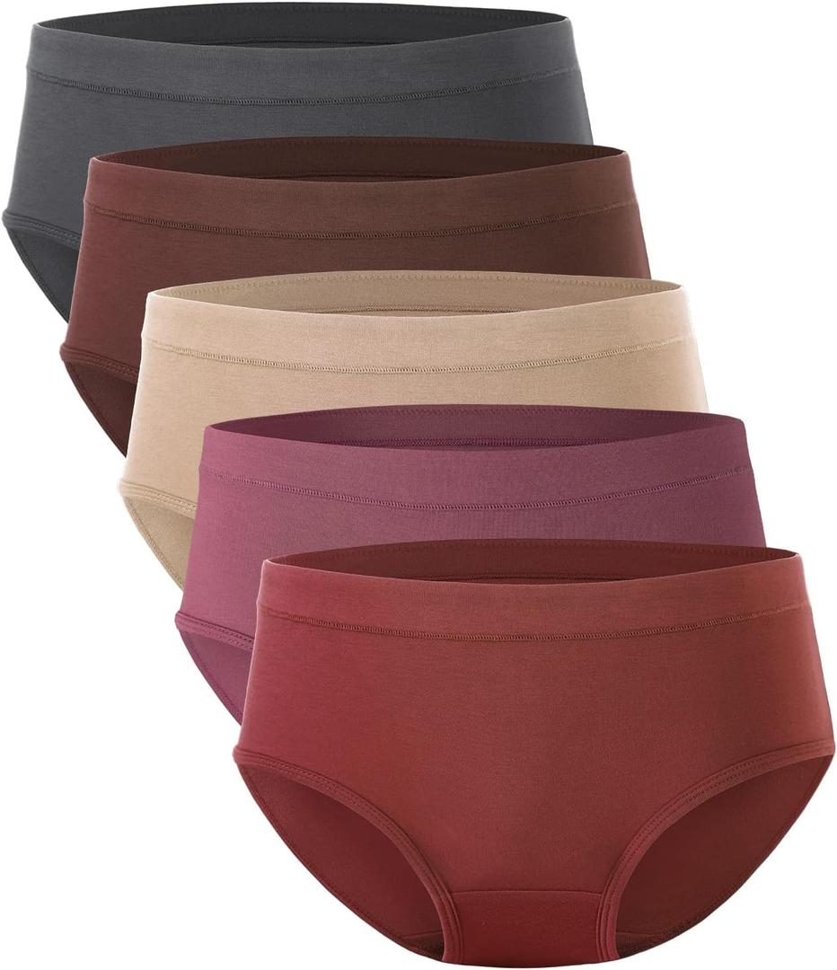 BAMBOO COOL Womens Underwear, Moisture-Wicking Briefs, Soft and Breathable Panties, Mid Waist, 5-Pack, XL
