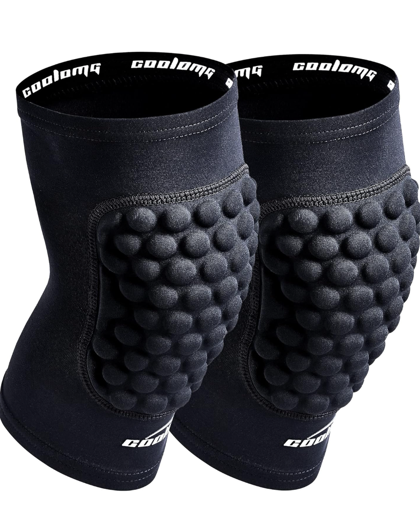 COOLOMG Basketball Knee Pad for Kids Youth Adult, Compression Anti-slip Knee Sleeve for Baseball Volleyball Football, Sports Knee Protector (1 Pair)Size M