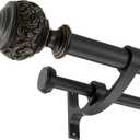 Double Curtain Rod, 1 inch Window Telescoping Drapery Double Rod 144 to 164 Inches (12-13.6 Feet), Classical Ball Finials,Premium Aluminum Brackets,Matte Black