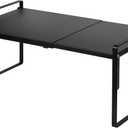 Nxconsu Cabinet Shelf Expandable Height Adjustable Shelf Organizer Riser for Kitchen Cabinet Pantry Cupboard Under Sink Countertop Organization Storage Space Saver Stackable Heavy Duty Metal, Black, XXL