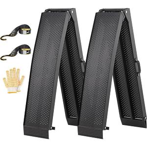 7.5FT Aluminum Truck Ramps, 1500lbs Capacity Folding Loading Ramps, 2 PCS Heavy Duty ATV Ramps for Pickup Trucks, Trailers, Mowers, UTV & Motorcycles, with Load Straps and Carry Handle