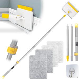 KeFanta Baseboard Cleaner Tool with Handle,55" Extendable Long Handle Wall Cleaner Mop with 4 Reusable Pads,Duster for Cleaning Window Floor Skirting Board Ceiling Bathtub Tub Tile