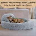 PetJett Dog Beds Large Sized Dog - 36'' Calming Round Bed, Washable Dog Bed - Anti-Slip Super Soft Donut Bed, Fluffy Faux Fur Anti-Anxiety Premium Comfort Pet Bed, Fits Dogs up to 80 lbs - Bright Grey