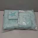 3 Pcs Coastal Seashell Bathroom Towel Set Farmhouse Embroidered Coastal Seashell Towels Vintage Decorative 100% Cotton Bath Towel Highly Absorbent Summer Decor Set for Bathroom (Blue)