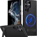 for Samsung Galaxy S22 Ultra Magnetic Case, [Fit for Magsafe] Military Grade Dual-Layer Shockproof Protective with Non Slip Textured Back, Phone Case with Kickstand for S22 Ultra (Black)