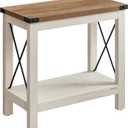 VASAGLE 2-Tier End Table, Side Table with Bottom Shelf, Nightstand for Small Spaces, for Living Room, Bedroom, Farmhouse Style, Rustic White and Honey Brown ULET235W01