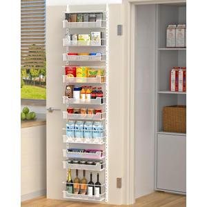 Over the Door Pantry Organizer, 10-Tier Over the Door Organizer with Adjustable Basket, Pantry Door Organization for Pantry Kitchen Storage Room Spice Rack, White