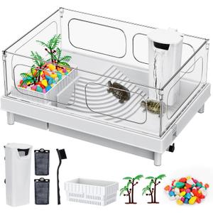 Turtle Tank Kit - Starter Aquarium with Filter, Brush, Easy to Install & Clean, for Turtles, Crabs, Small Reptiles