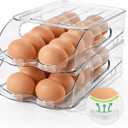 SMRCAD Egg Holder for Fridge, Automatic Steady Rolling Egg Container with Soft Bumpers & Handle for Refrigerator, Stackable Fridge Organizers and Storage with Lid ((M SIZE) 2 Tier Holder 24 Eggs)