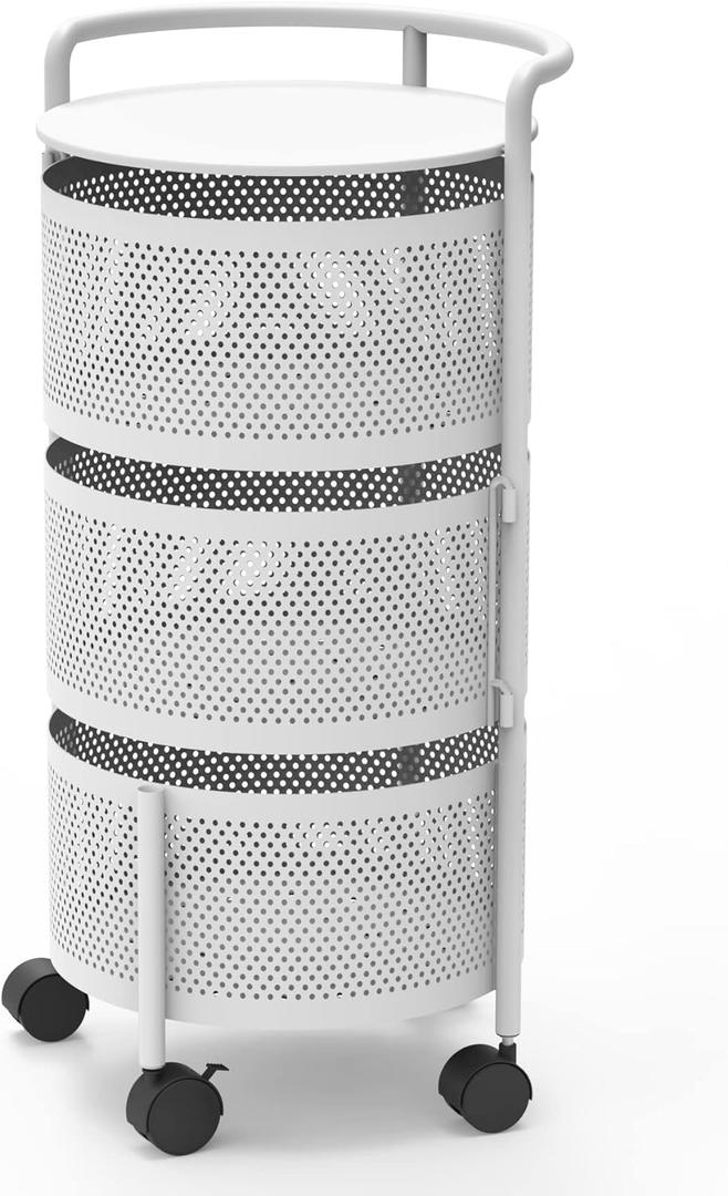 JAQ Vegetables Storage Basket, 3-Tier Multi Layer Rotating Storage Shelves Basket Carts Rack Organizer Bin on Rolling Wheels in Kitchen Household for Fruits Grocery Corns Potatos (3-Tier, White)