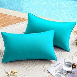 MIULEE Pack of 2 Decorative Outdoor Waterproof Pillow Covers Rectangular Garden Cushion Sham Throw Pillowcase Shell for Patio Tent Couch 12x20 Inch Turquoise