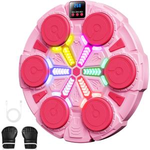 Oppvoci Upgraded Music Boxing Machine for Kids and Adults, Wall Punching Machine with Bluetooth, LED Music Punch Machine with Glove, Home Boxing Equipment for Girls Teenagers (Pink)