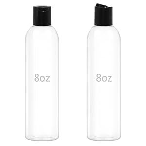 ZLEVEAYN 2 Pack 8 oz Plastic Squeeze Bottles with Black Disc Caps Refillable Clear Empty Containers Travel Bottles for Toiletries Conditioner Shampoo Lotions Gels