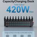 420W Charging Station for Multiple Devices - 24 Ports USB Fast Charging Station with 30W Power Delivery, Multi Charger Dock for Phone Tablet, Home, Office, School
