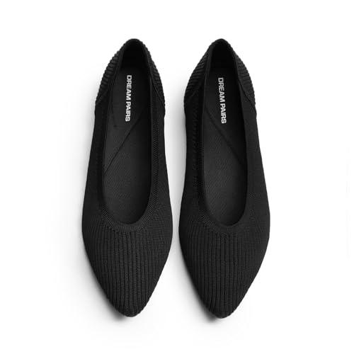 DREAM PAIRS Women's Knit Ballet Dressy Flats Comfortable Washable Flexible Breathable Casual Classic Work Office Walk Pointed Toe Flats,Size 8,Black,SDFA26003W