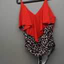 SUUKSESS Women Slimming Ruffle One Piece Swimsuits Ruched Tummy Control Bathing Suits (XX-Large, #1 Red Leopard)