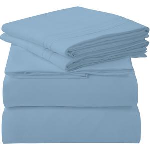 ROYALE LINENS 4 Piece Cal King Sheets Set - Soft Brushed 1800 Microfiber - 1 Fitted, 1 Flat Sheet, 2 Pillow Cases - Wrinkle Free & Fade Resistant - Hotel Luxury Bed Sheets (Lake Blue, Cal King)