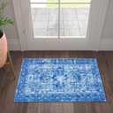 RoomTalks Boho Blue Washable Rug Thin Indoor Doormat 2x3 Entryway Entrance Small Rugs Non Slip Stain Resistant, Vintage Distressed Medallion Area Rugs Throw Carpet for Bathroom Laundry Kitchen