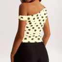 Women Y2k Vintage Polka Dot Asymmetrical Off Shoulder Ruched Crop Tank Tops Slim Fitted Sleeveless Cute Shirts (M)