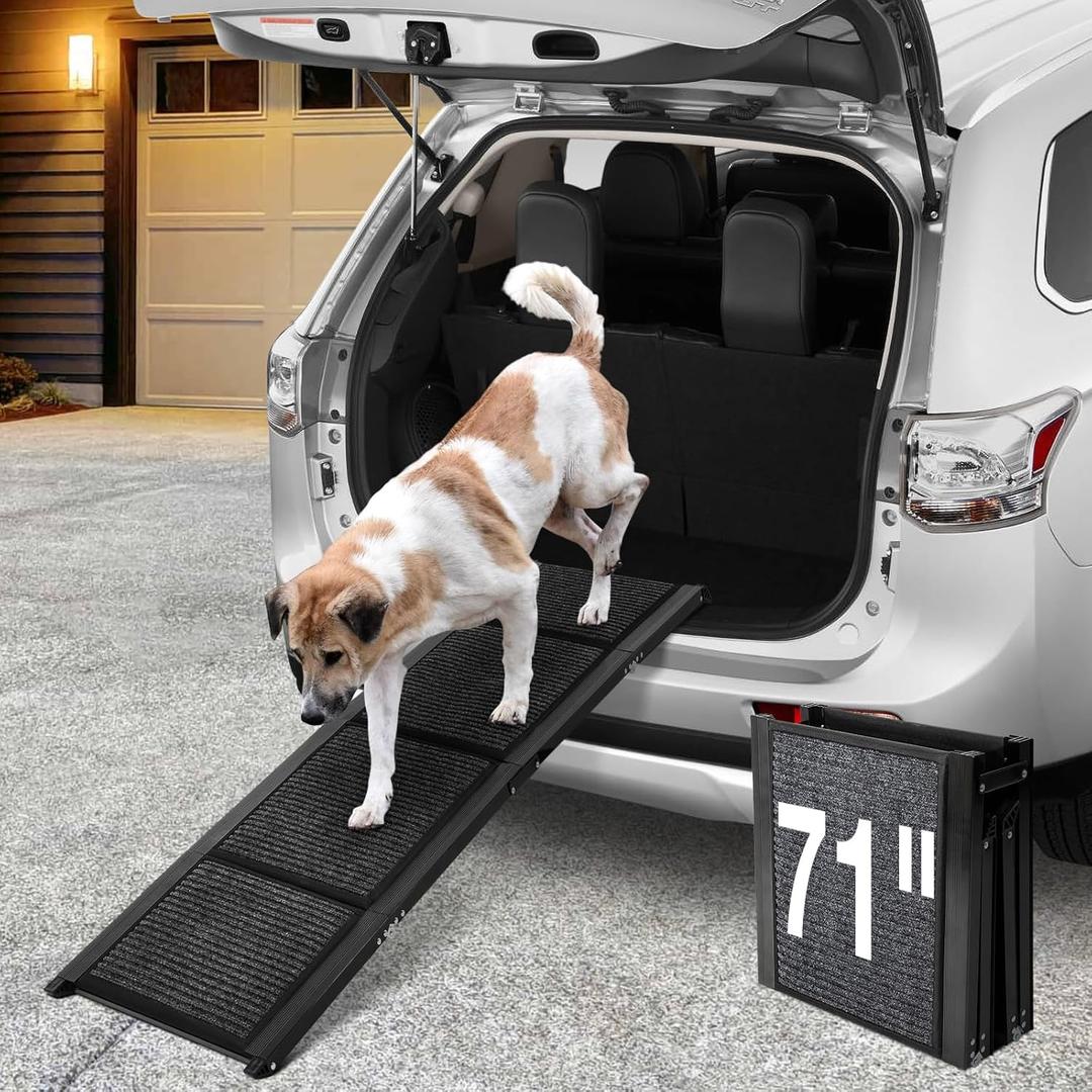 Dog Ramp for Car 71'' X-Long & 17" Wide Folding Dog Ramps,Pet Ramp for Large Dogs with Non-Slip Rug Surface, Pet Ramp for Large Dogs with Non-Slip Rug Surface, Outdoor Dog Ramp Up to 300 LBS