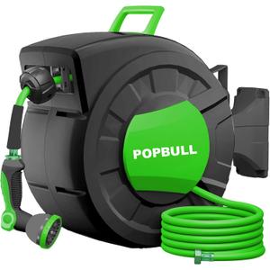 Retractable Garden Hose Reel,1/2 in x 100ft (Green) Wall Mounted Hose Reel, with 12- Function Sprayer Nozzle, Any Length Lock/Slow Return System/Wall Mounted/180Swivel Bracket