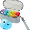 Weekly Pill Organizer 2 Times a Day, Travel Pill Box 7 Day with Large Opening, Pill Case with Handle, Pill Dispenser Medicine Organizer for Vitamins, Fish Oils, Medications, Supplements (Grey, Small)