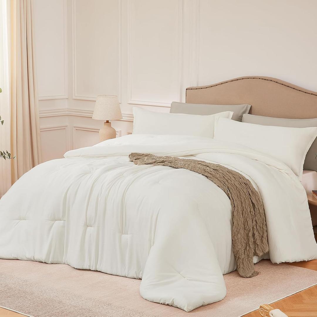 Quataly Oversized Queen Comforter Sets Beige,3PCS Soft Lightweight Breathable Bedding Comforter Sets for All Season, Queen XL(98''98'' Comforter & 2 Pillowcases)