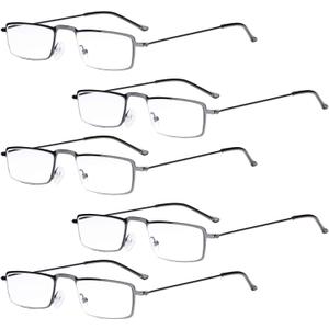 Eyekepper 5-Pack Straight Thin Stamped Metal Frame Half-Eye Style Reading Glasses Readers Gunmetal +2.5