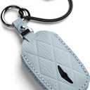 Genuine Leather Key Fob Cover Compatible with Genesis G80 GV80 2024 2025 2026, G70 2023 2024 2025, Keyless Fob Case with Keychain & Lanyard for Genesis Key Fob (5 Buttons, Blue)